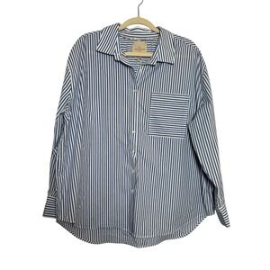 Casa Cabana Bethany Blue Stripe Shirt Cotton Blend Long Sleeve Coastal XXL NEW